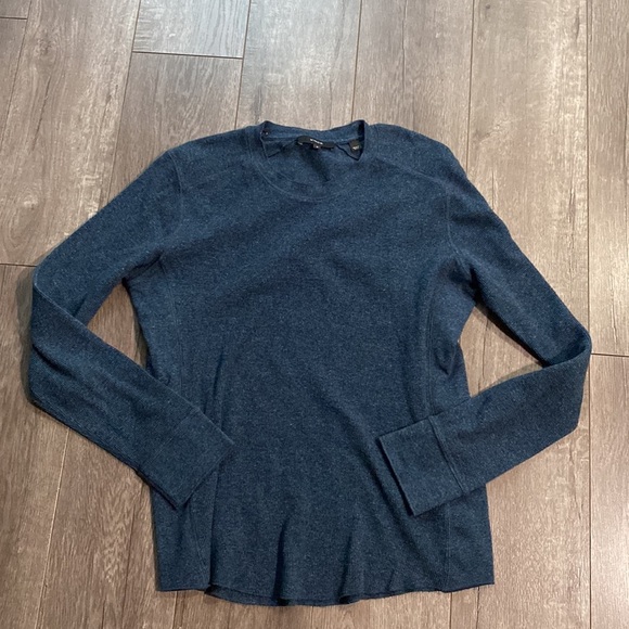 VINCE Slim Fit Waffle Knit Long Sleeve T-shirt In H Spruce Blue M - Picture 2 of 5
